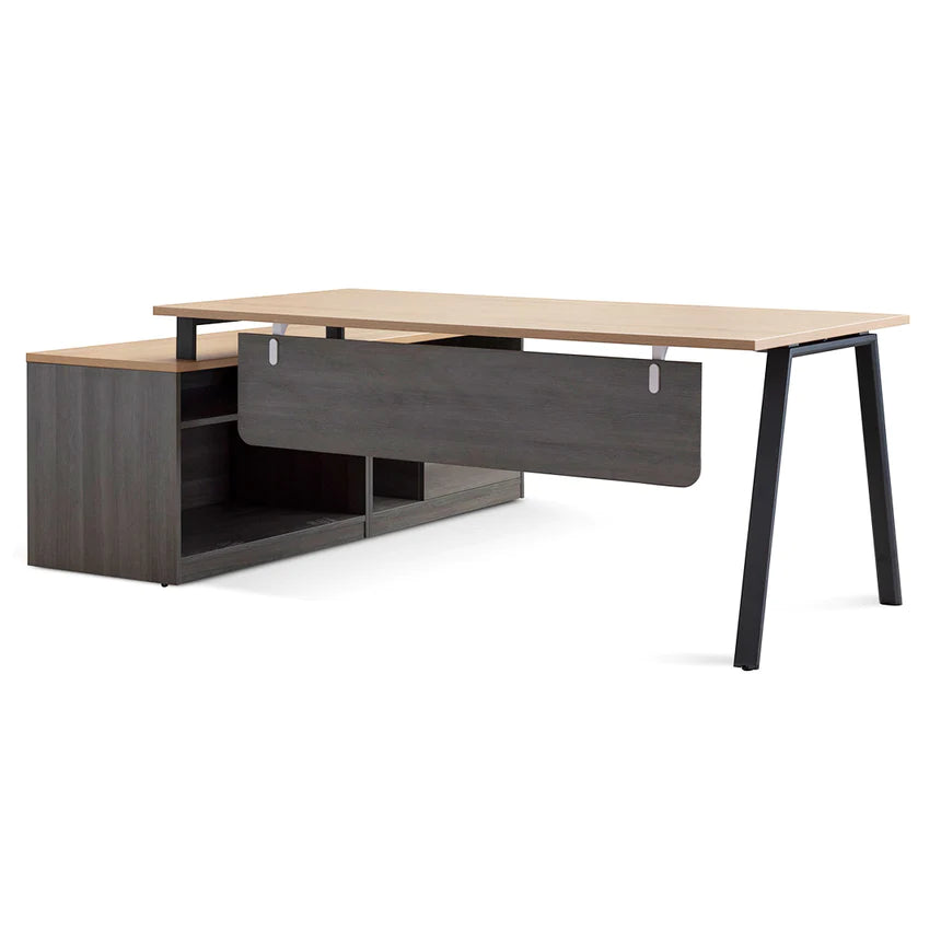 Ergo Flow Right Return Office Desk 180cms - Black & Natural