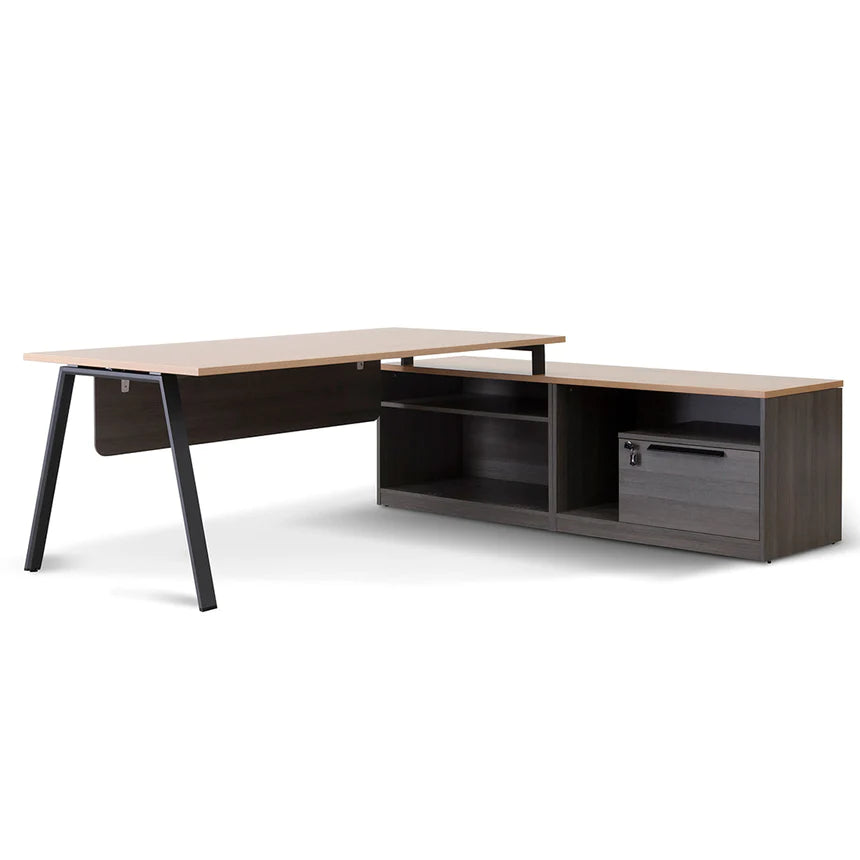 Ergo Flow Right Return Office Desk 180cms - Black & Natural