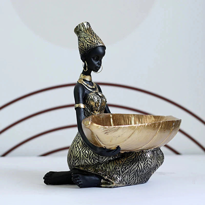 Exotic Figurine African Black Woman Storage Statue