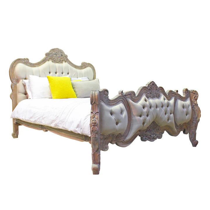 Exquisite Wooden Rococo King Size Bed - Weathered Oak