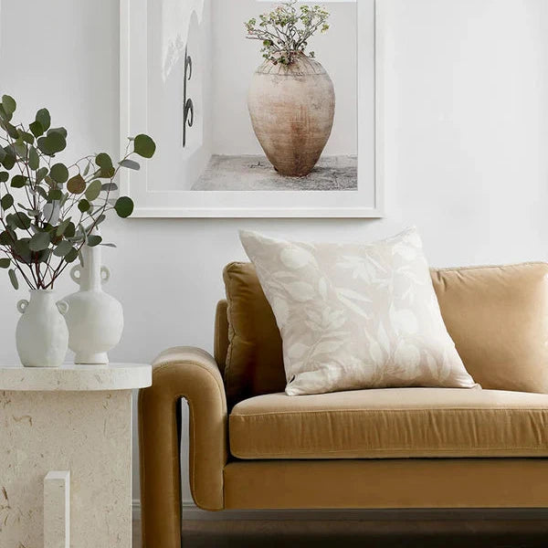 Fallen Flowers Beige Linen Cushion with Feather Insert - 60x60cms