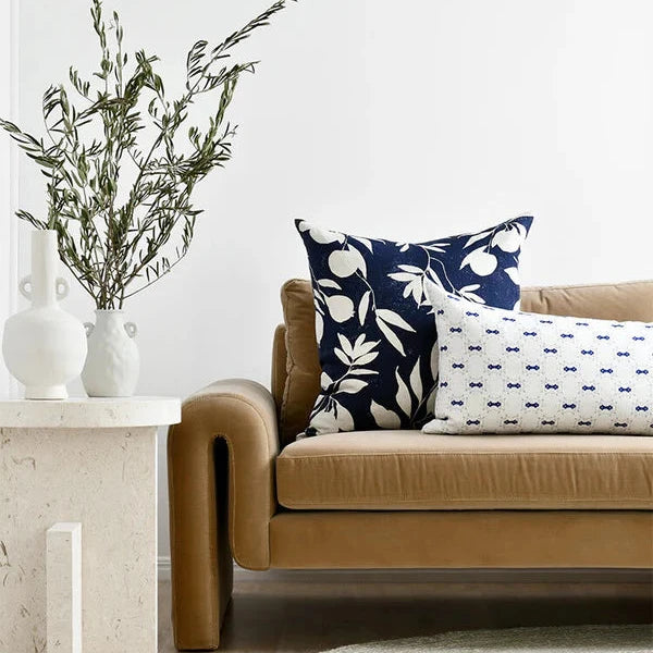 Fallen Flowers Navy Linen Cushion Cover - 60x60cms