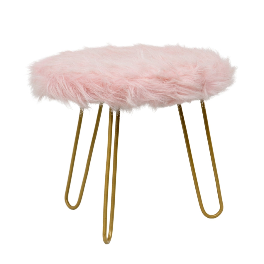 Faux Fur Shaggy Pink 3-Legged Kids Stool - 28cms