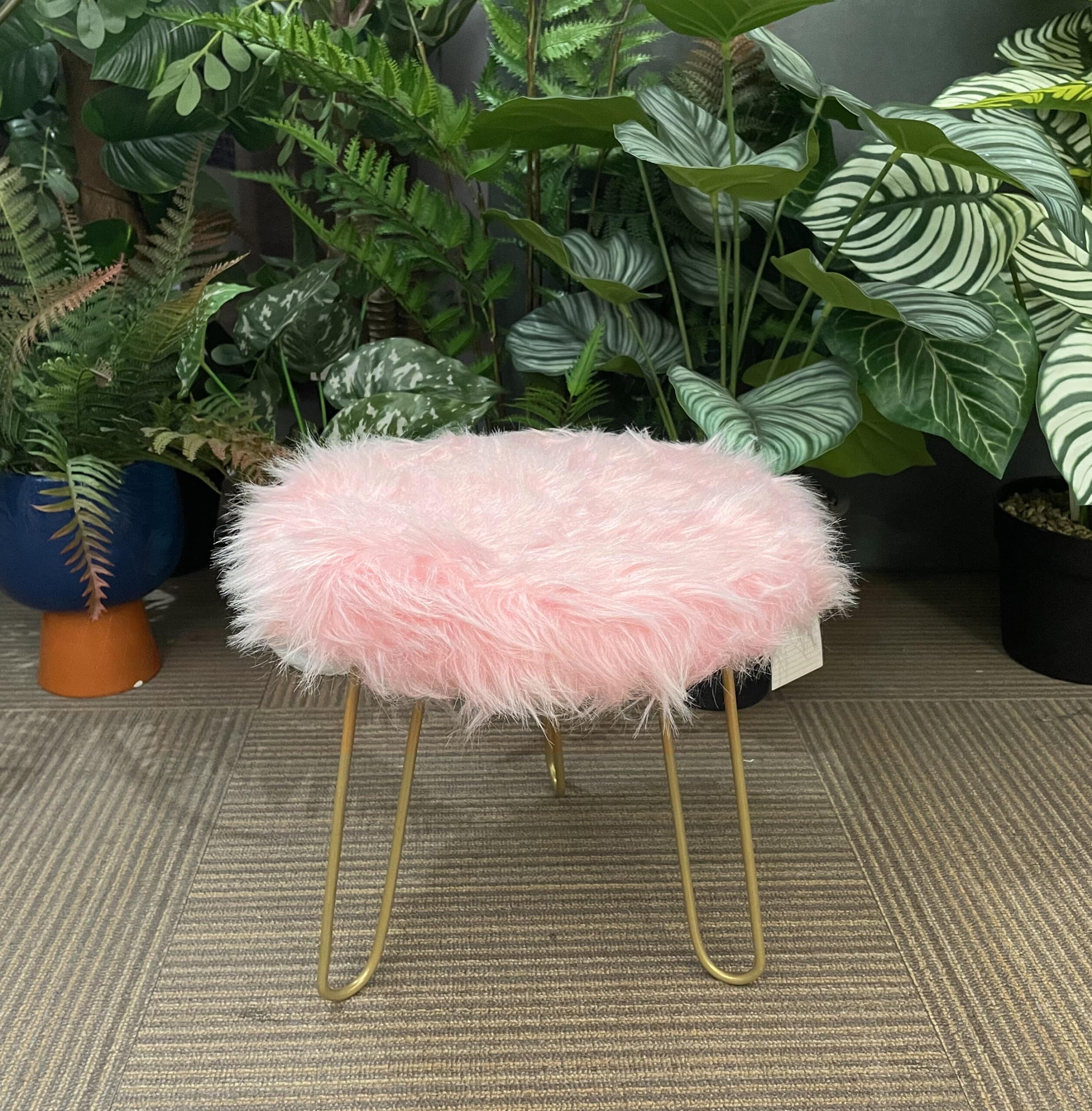 Faux Fur Shaggy Pink 3-Legged Kids Stool - 28cms