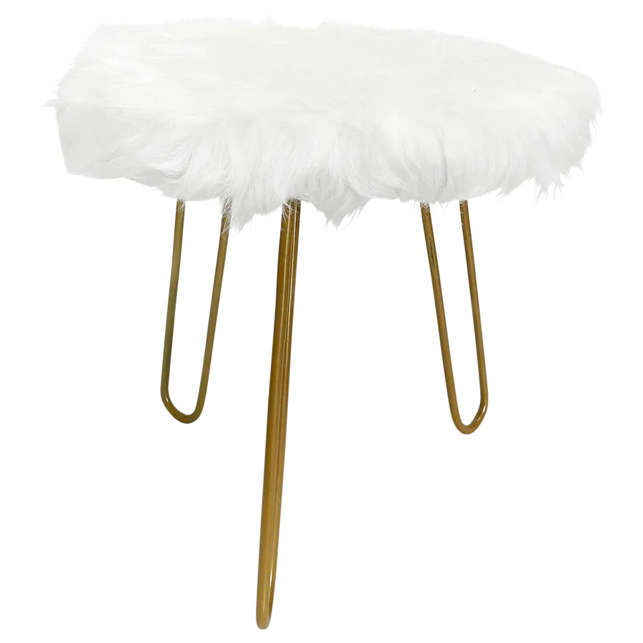 Faux Fur Shaggy White 3-Legged Kids Stool - 28cms