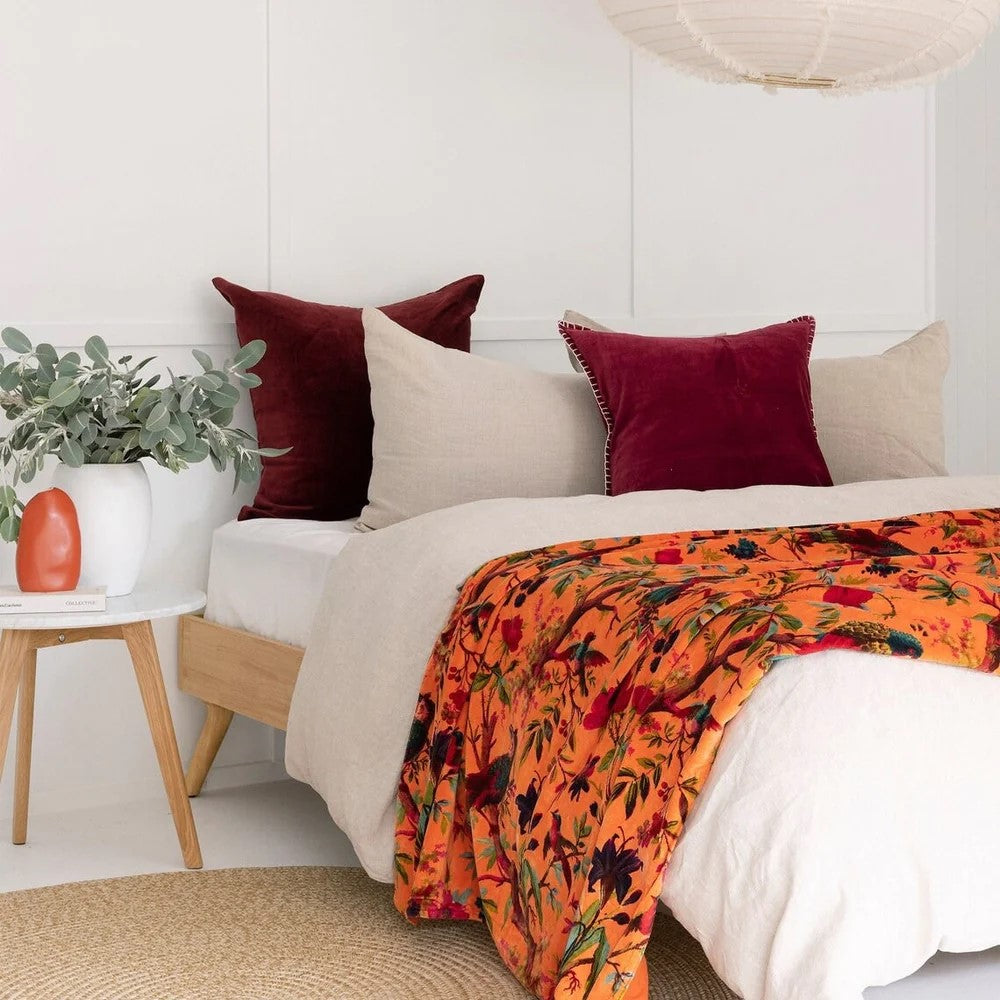 Floral Decorative Velvet Blanket Quilt - Orange