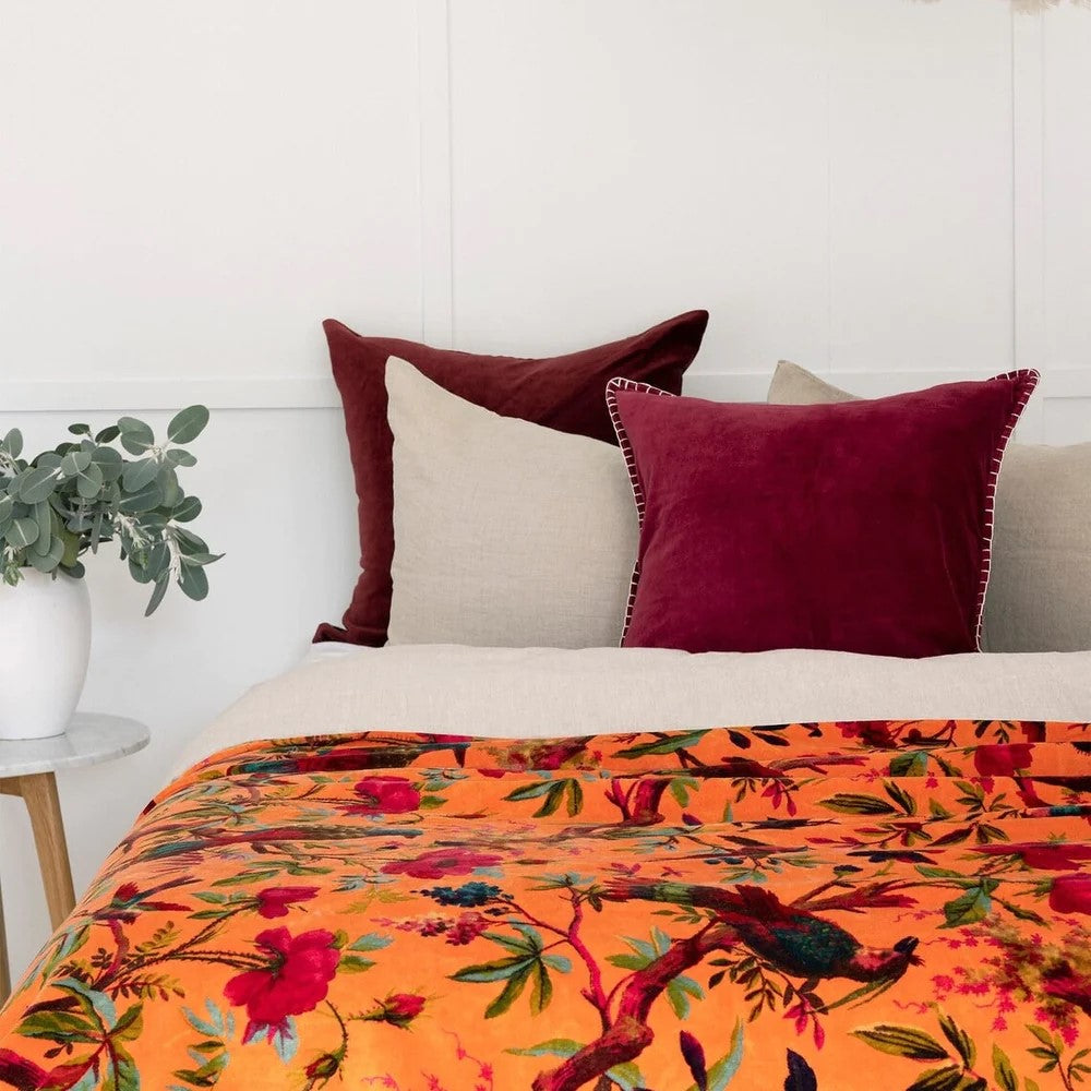 Floral Decorative Velvet Blanket Quilt - Orange