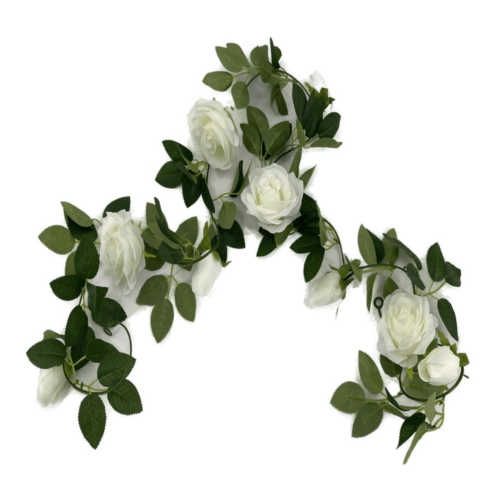 Flowering White Artificial Rose Garland 190cms