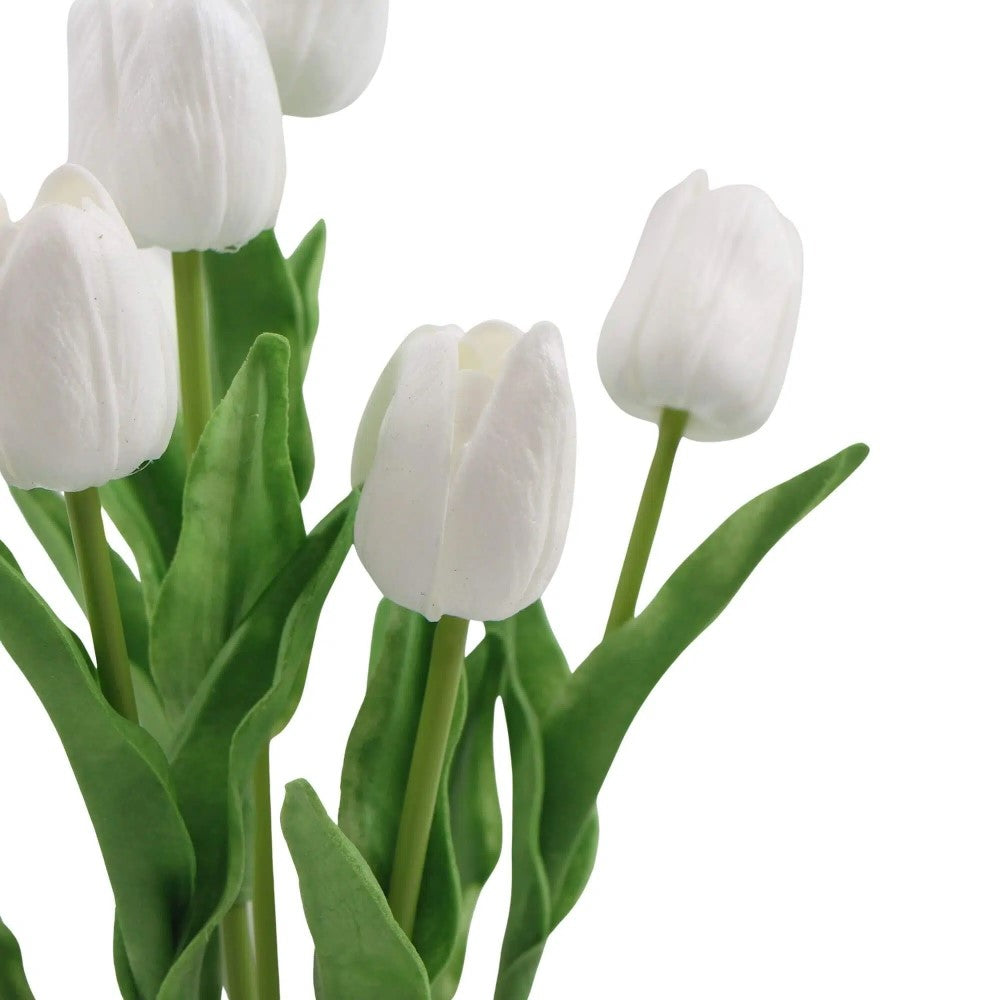 Flowering White Artificial Tulip Plant Arrangement 35cms