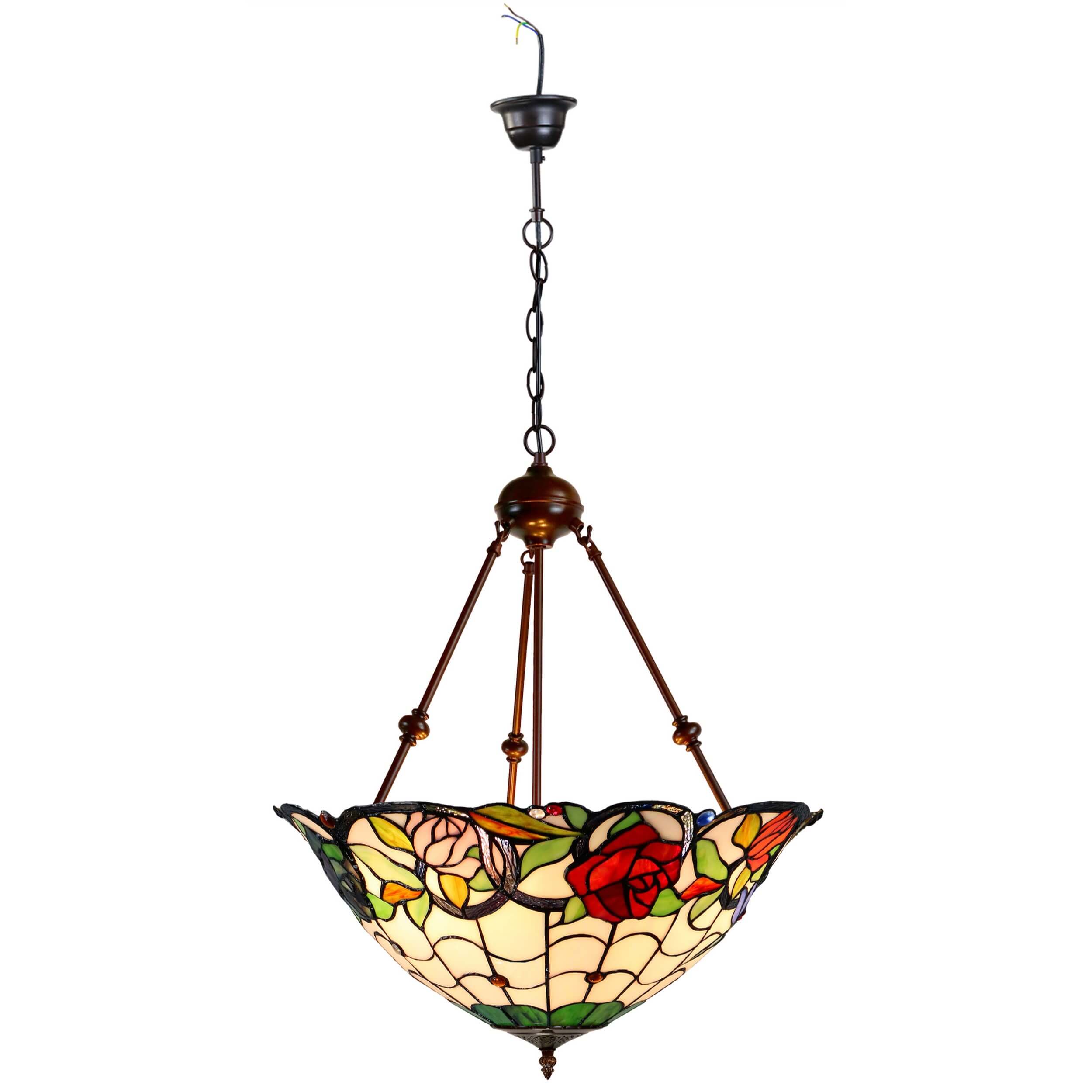Flowers & Dragonflies Tiffany Stained Glass Pendant Lamp