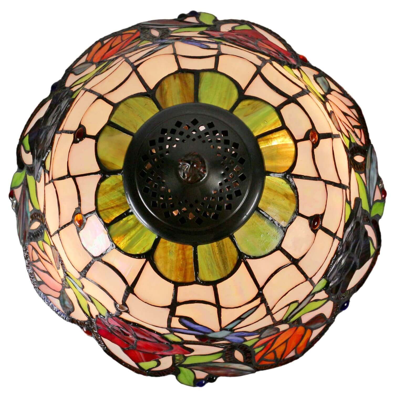 Flowers & Dragonflies Tiffany Stained Glass Table Lamp (Available in 2 Sizes)