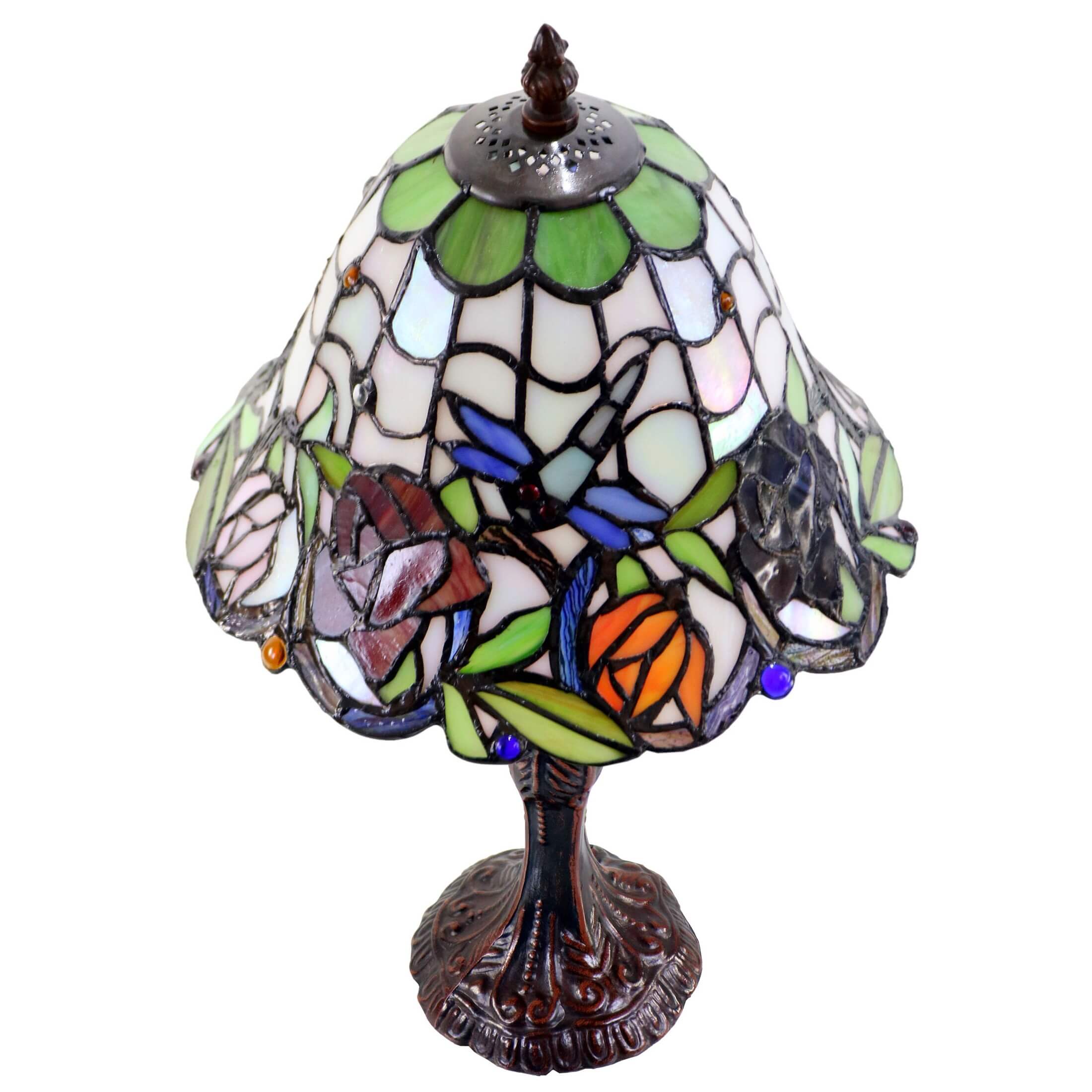 Flowers & Dragonflies Tiffany Stained Glass Table Lamp (Available in 2 Sizes)