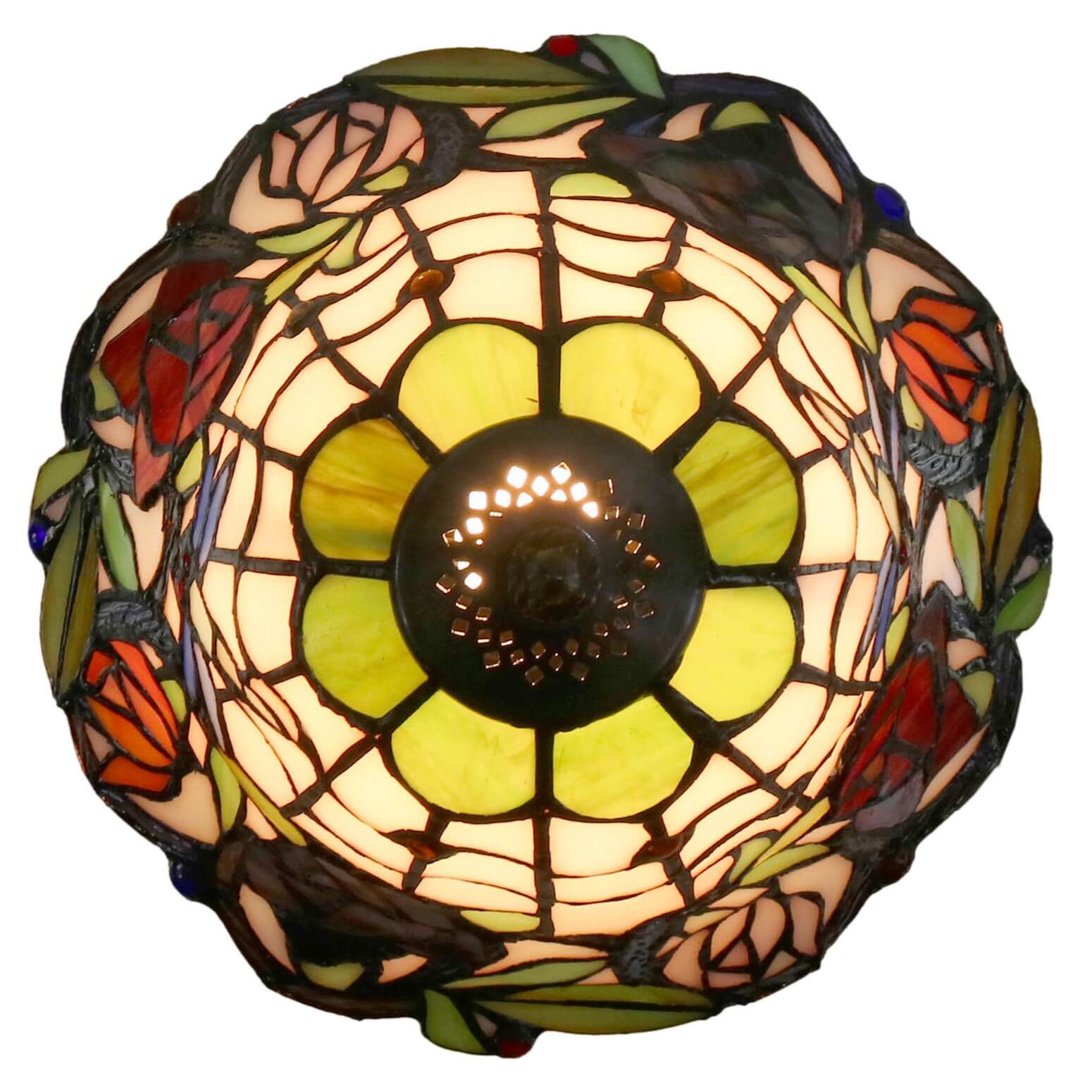 Flowers & Dragonflies Tiffany Stained Glass Table Lamp (Available in 2 Sizes)