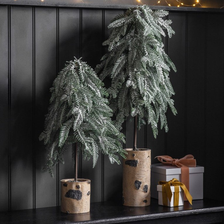 Artificial Freezing Pine Arrangement on Log (Available in 2 Sizes)
