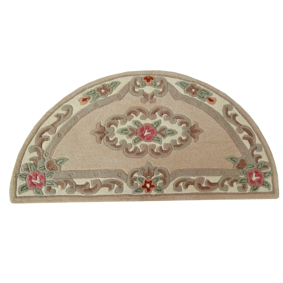 French Floral Handwoven Woolen Rug - Beige - Semicircle