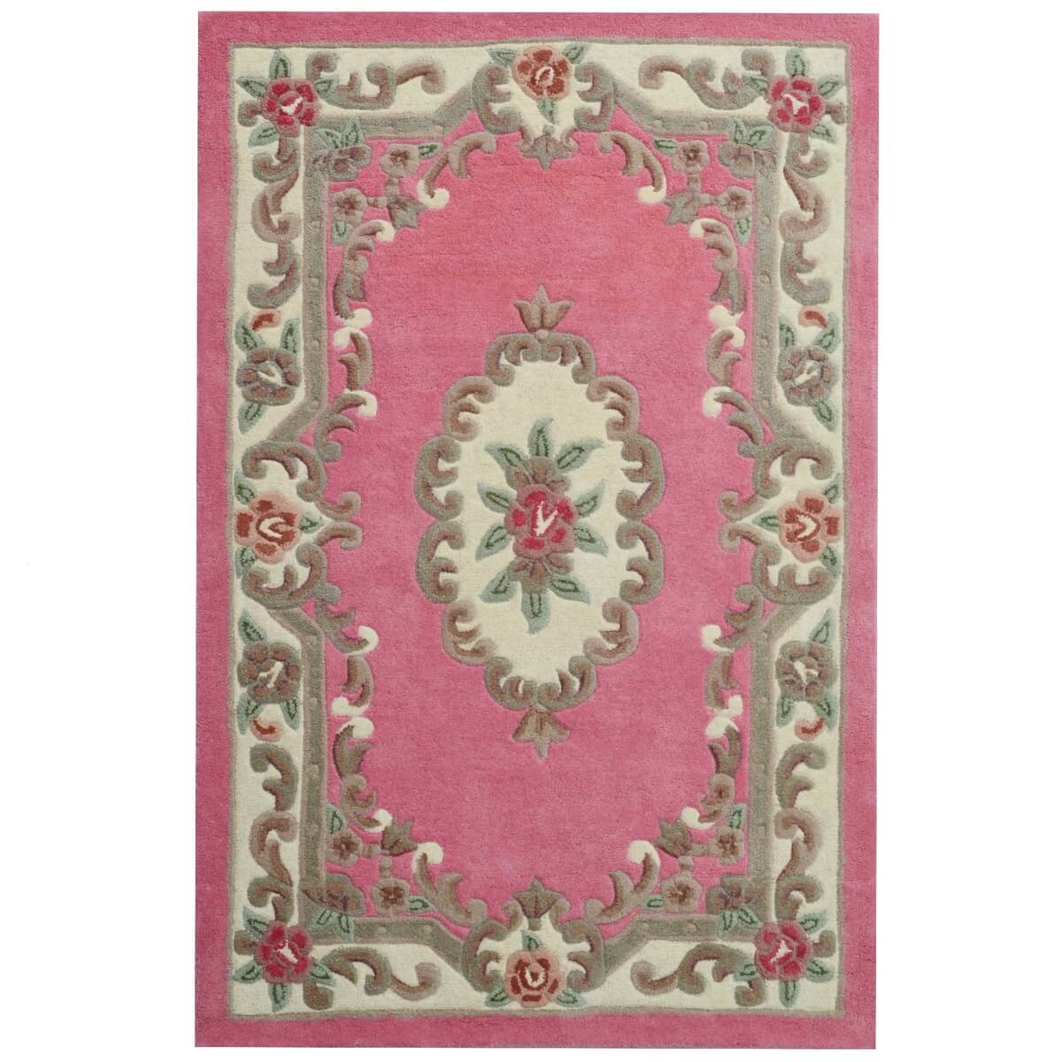 French Floral Handwoven Woolen Rug - Pink - (Available In 3 Sizes)