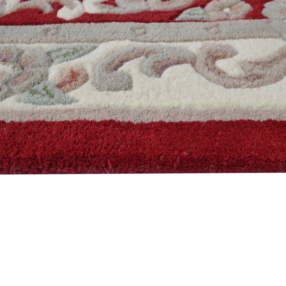 French Floral Handwoven Woolen Rug - Red - Floor Runner