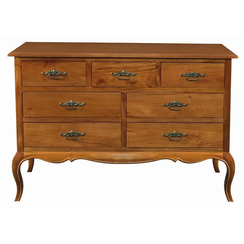 French Provincial 7 Drawer Tallboy - Light Brown