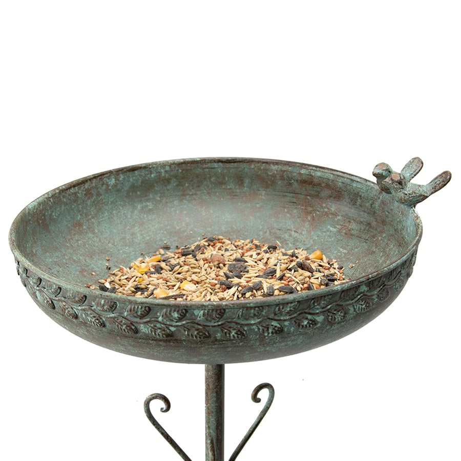 French Round Standing Birdbath Birdfeeder Brushed Green