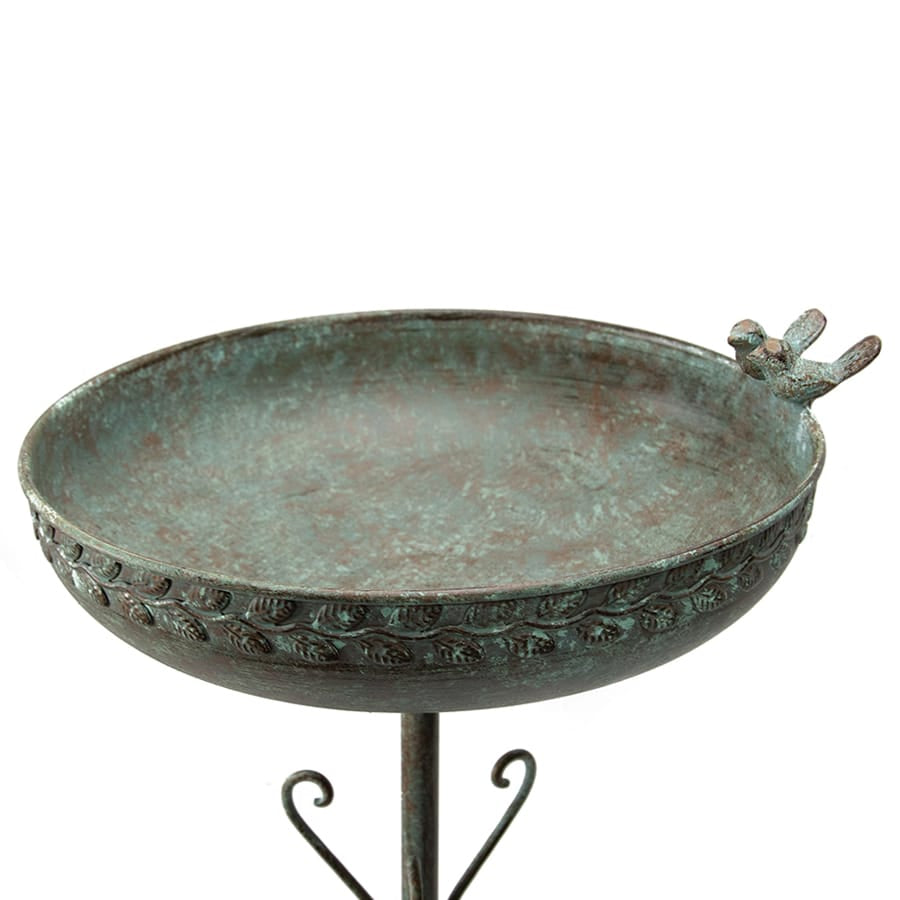 French Round Standing Birdbath Birdfeeder Brushed Green