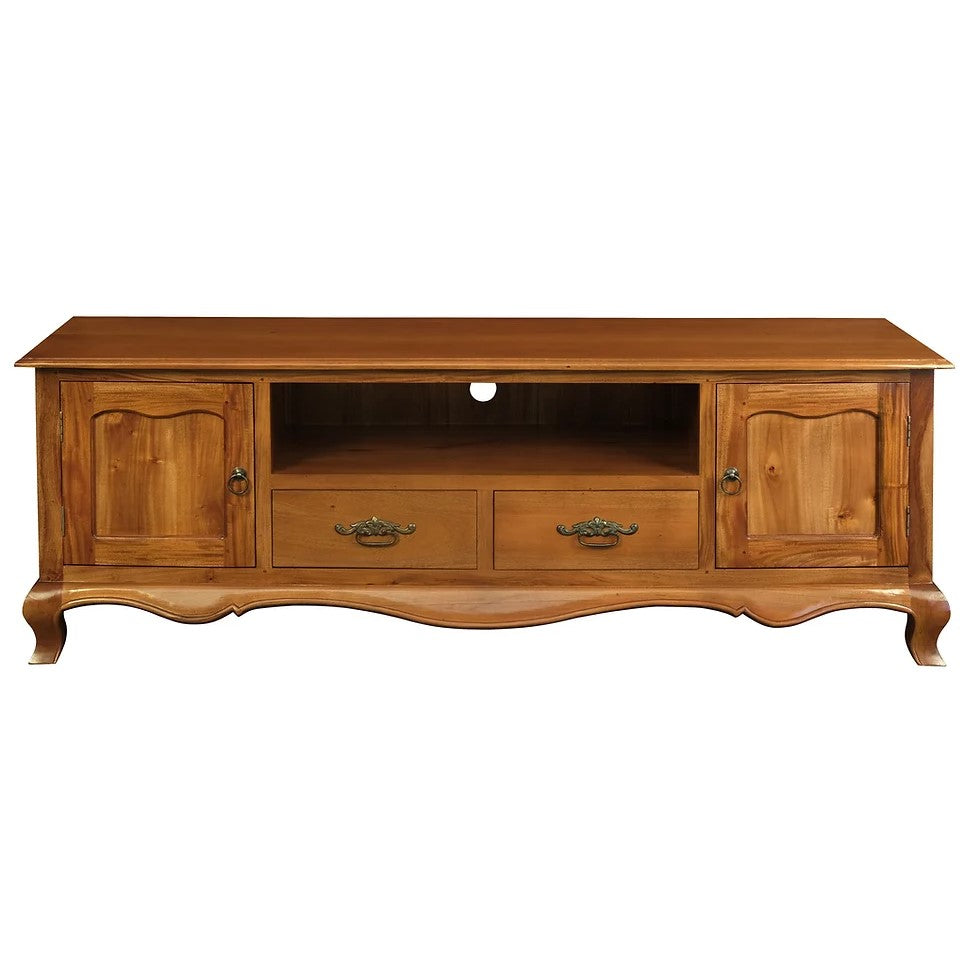 French Style 2 Door 2 Drawer Entertainment Unit - Light Brown