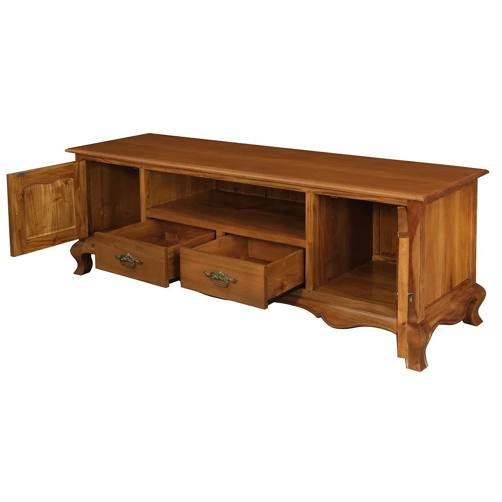 French Style 2 Door 2 Drawer Entertainment Unit - Light Brown