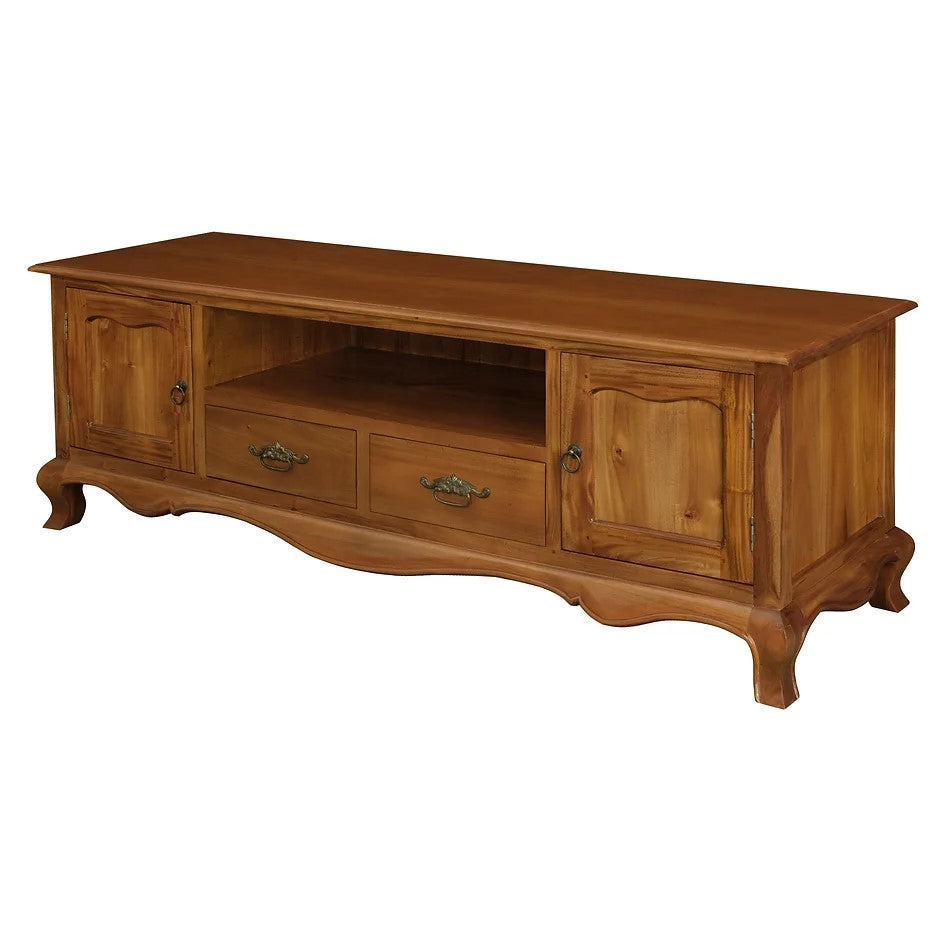 French Style 2 Door 2 Drawer Entertainment Unit - Light Brown