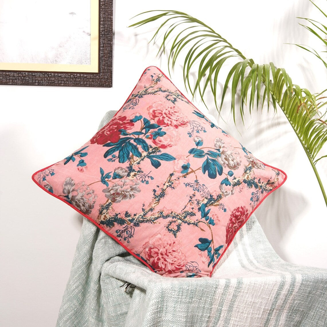 Frida Beautiful Floral Cotton Cushion Cover 50 x 50cms Pink