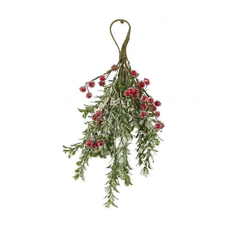 Frosted Hanging Artificial Mini Leaf Swag Red Berries