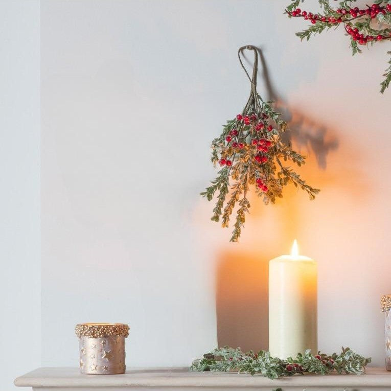 Frosted Hanging Artificial Mini Leaf Swag Red Berries