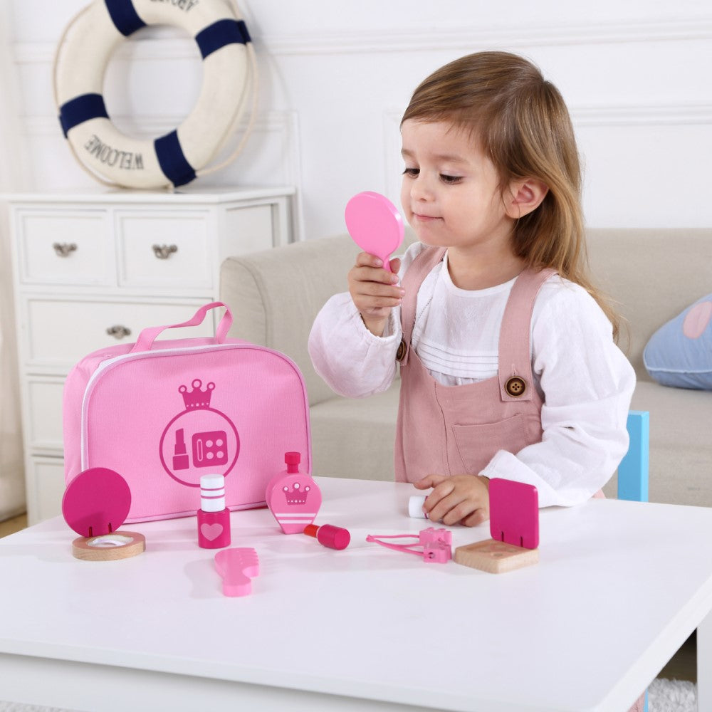 Girls Pretend Play Pink Makeup Set In Carry Case