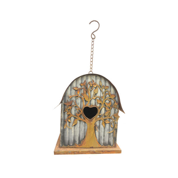 Galvanised & Rust Hanging Tree Bird House