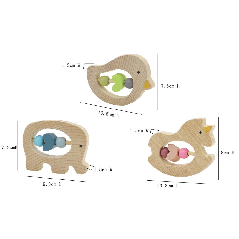 Gentle Rhythms - Wooden Baby Animal Rattles - Set of 3