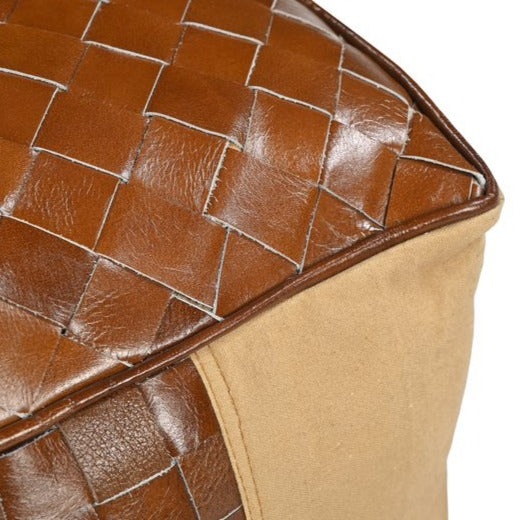 Genuine Leather Canvas Ottoman