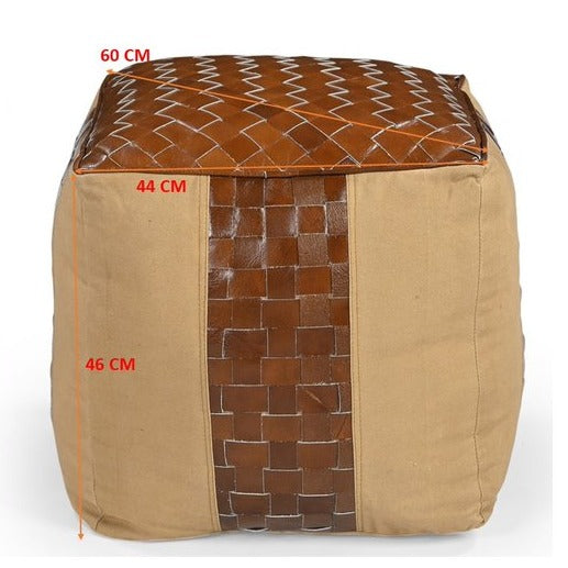 Genuine Leather Canvas Ottoman