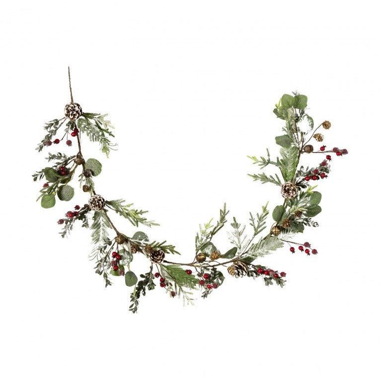 Artificial Leafy Pine Garland with Gold Bells