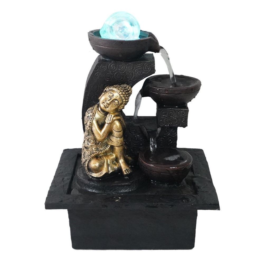 Gilt Napping Buddha Polyresin Fountain Tabletop Decor