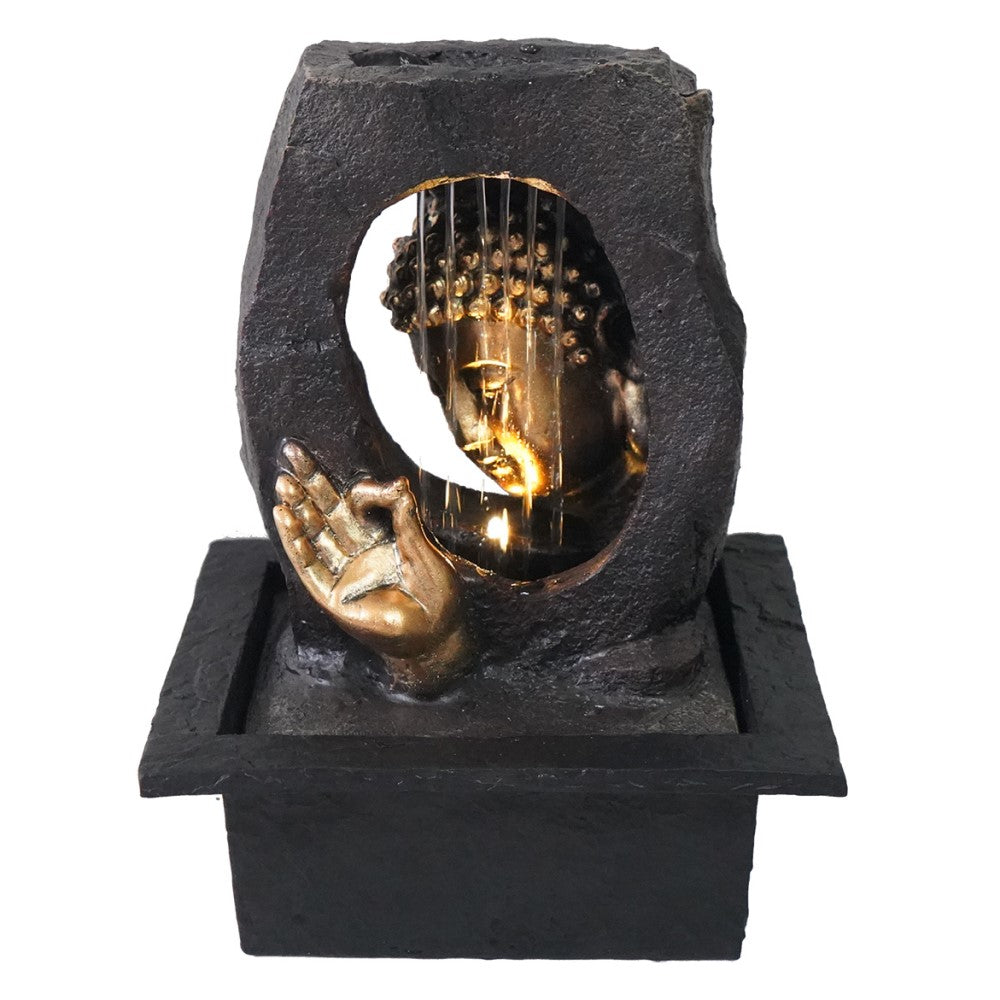 Gilt Raining Buddha Polyresin Fountain Tabletop Decor