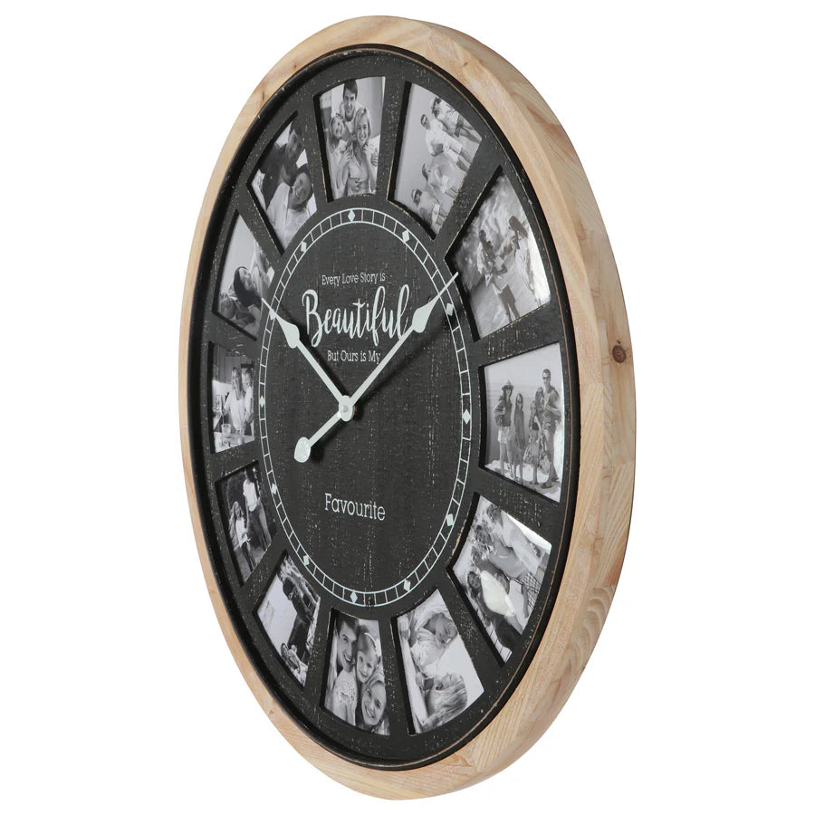 Glamour Photo Gallery Collage Wall Clock 70cms - Black