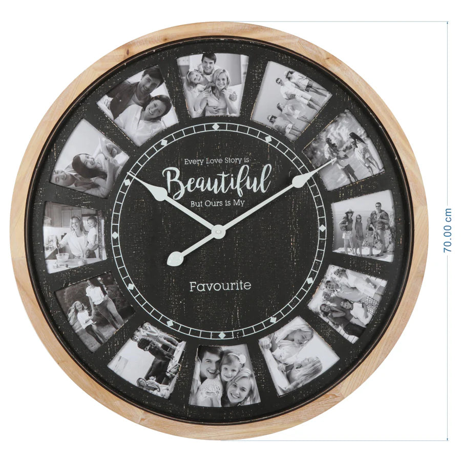 Glamour Photo Gallery Collage Wall Clock 70cms - Black