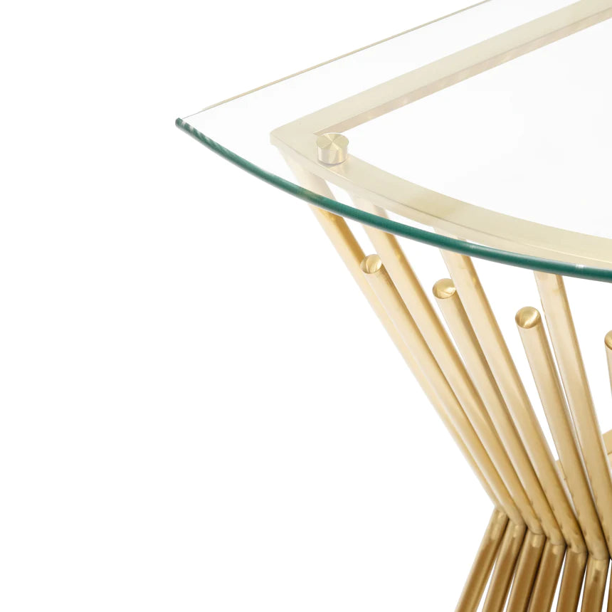 Glass-Top on Brushed Gold Base Console Table 87cms
