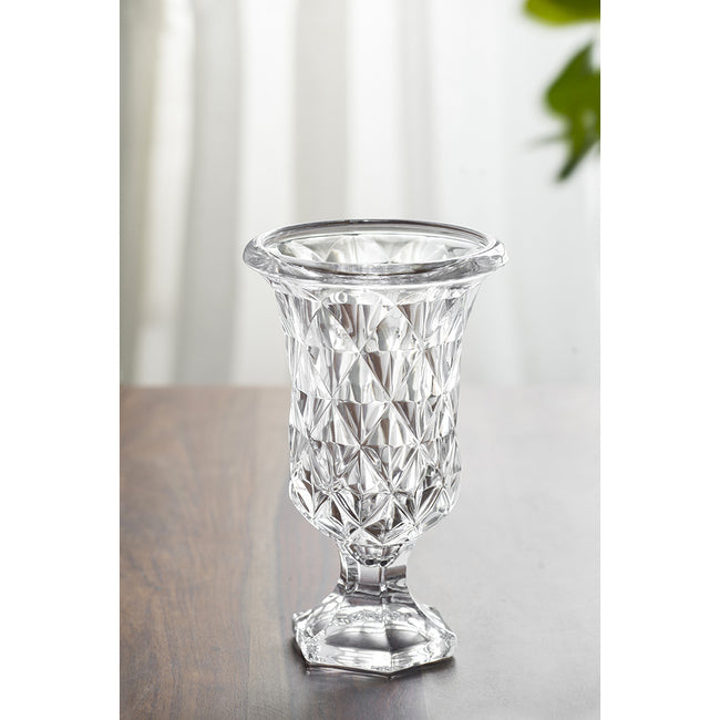 Glass Diamond Pattern Pedestal Vase - 24cm
