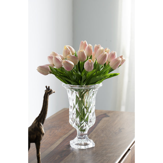 Glass Diamond Pattern Pedestal Vase - 24cm