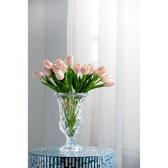 Glass Diamond Pattern Pedestal Vase - 24cm