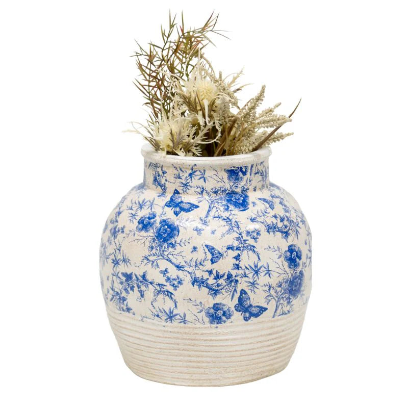 Glazed Blue Stoneware-Look Vase - 25cms