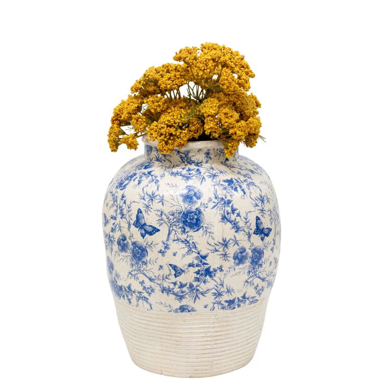 Glazed Blue Stoneware-Look Vase - 33cms