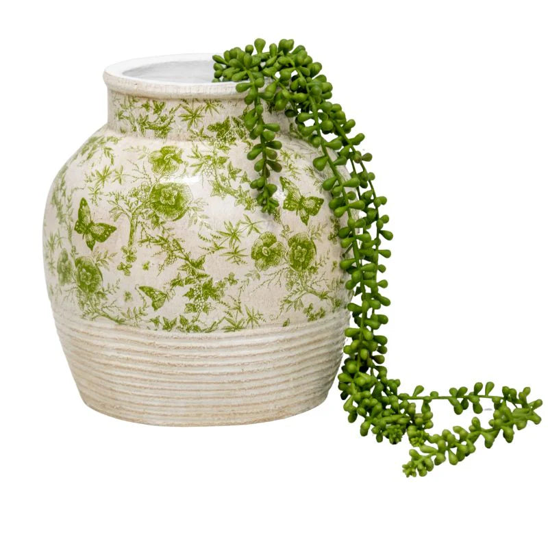 Glazed Green Stoneware Look Vase - 25cms