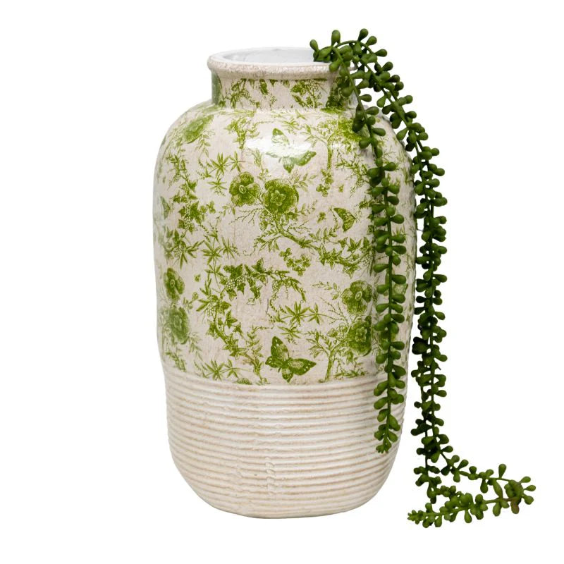 Glazed Green Stoneware Look Vase - 37cms