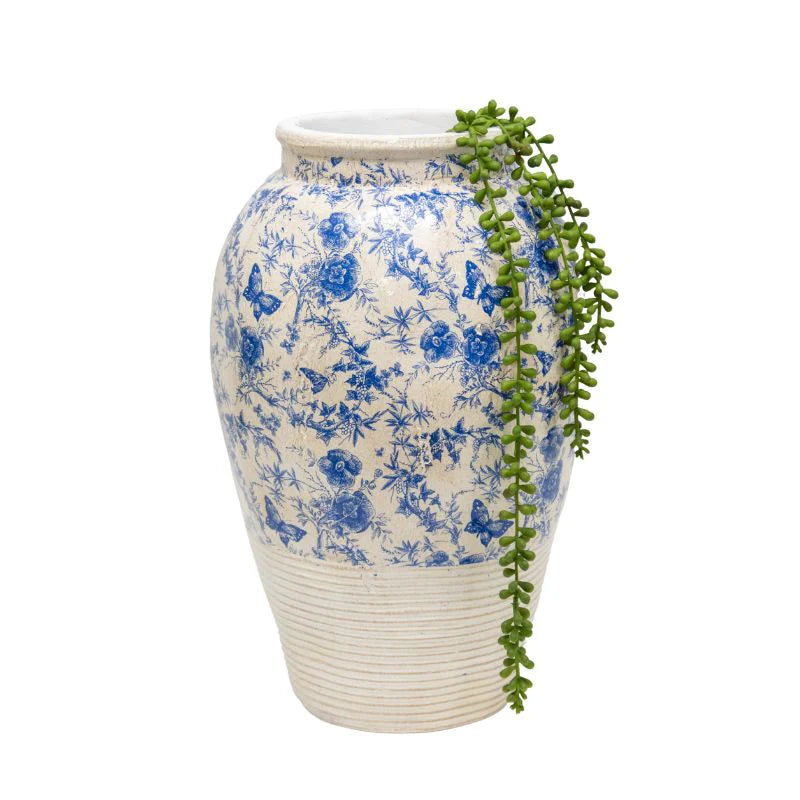 Glazed Blue Stoneware Look Vase - 43cms