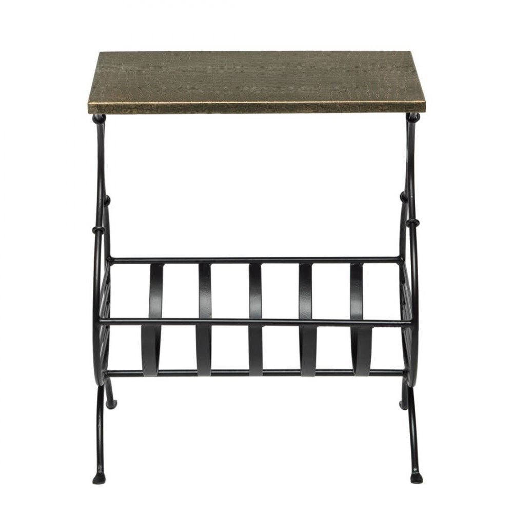 Goldish Black Iron Bedside Table With Magazine Holder